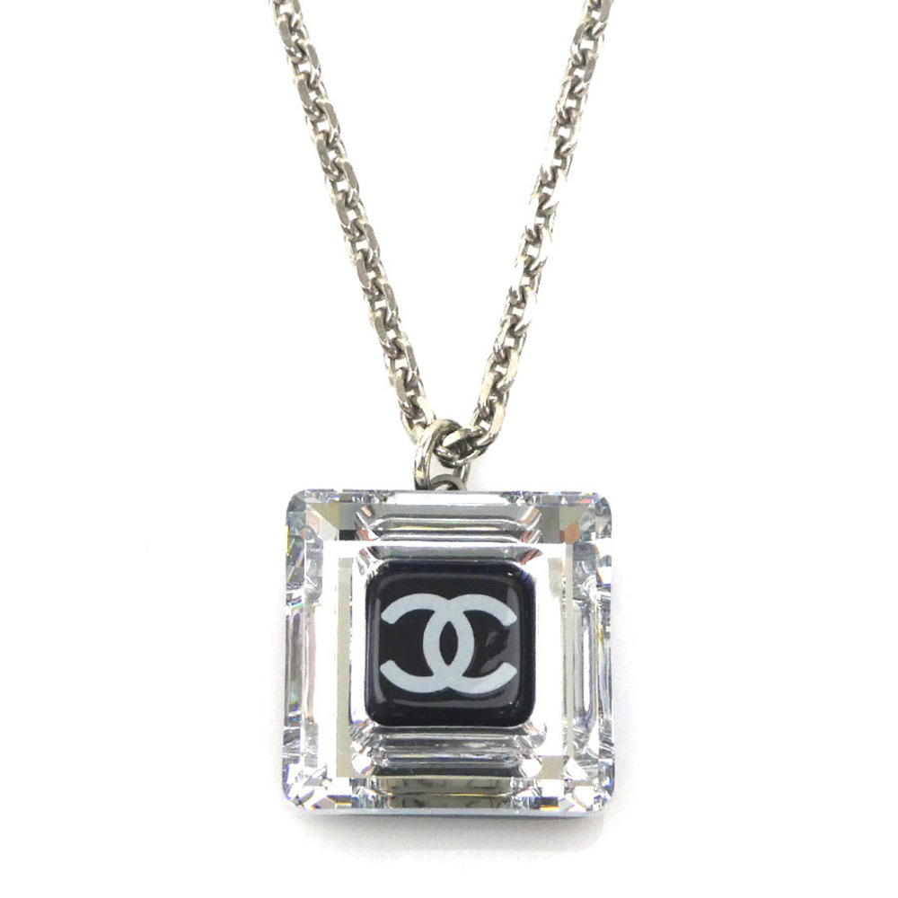 Chanel necklace, Coco Mark, resin, metal, black, silver, women's, e62217g